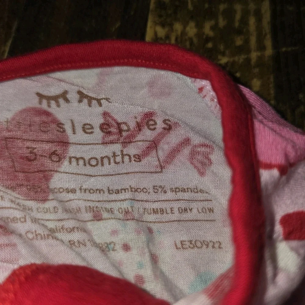 Little Sleepies Baby Girls 3-6 Months Pink Love Hearts Footie Sleeper PJs